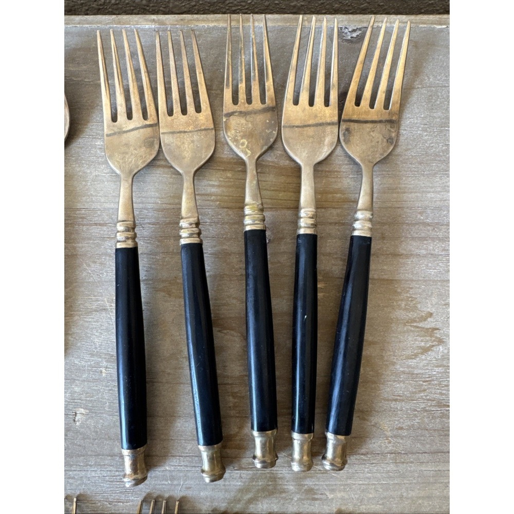 Vintage Brass & Black Bakelite Set Flatware Silverware 32 Piece Set - Picture 8 of 13